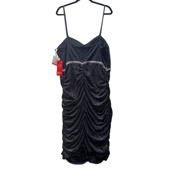 DB Studio Metallic Glitter Corset Dress Size 18 Black/Silver Stretchy Ruche Side - Picture 14 of 16